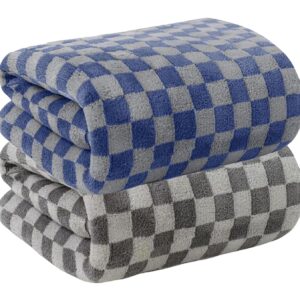 Quick Dry Super Absorbent Checked Bath Towel for Men and Women with Hook -70 x 140 cm