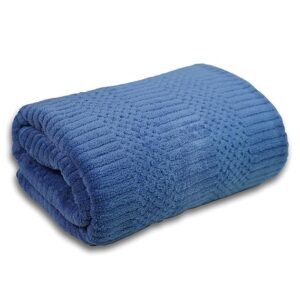 Microfiber Large Size-Super Soft Coral Fleece Towels for Bath with Hook Textured Towel for Men and Women-70 x 140 cm Dark Blue, Pack of 1